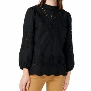 J Crew Cotton Embroidered Eyelet Poplin Top Black